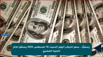 رسميًا.. سعر الدولار اليوم السبت 16 أغسطس 2025 يستقر أمام الجنيه المصري